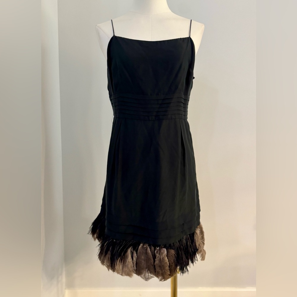 Juicy Couture Black Silk Feather Trim Mini Dress - Picture 2 of 8